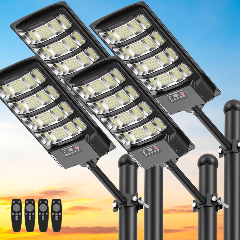 Heisolcool Solar Street Lights Outdoor Waterproof , 52000LM 320° Angle Flood light,5730 LED Solar Parking Light with Motion Sensor and Remote Control for Outdoor, Streets, Courtyards,Parking Garages,-4Pack - Image 1